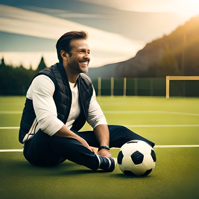 Un homme assis sur une pelouse avec un ballon de football qui cherche à pronostiquer au mieux